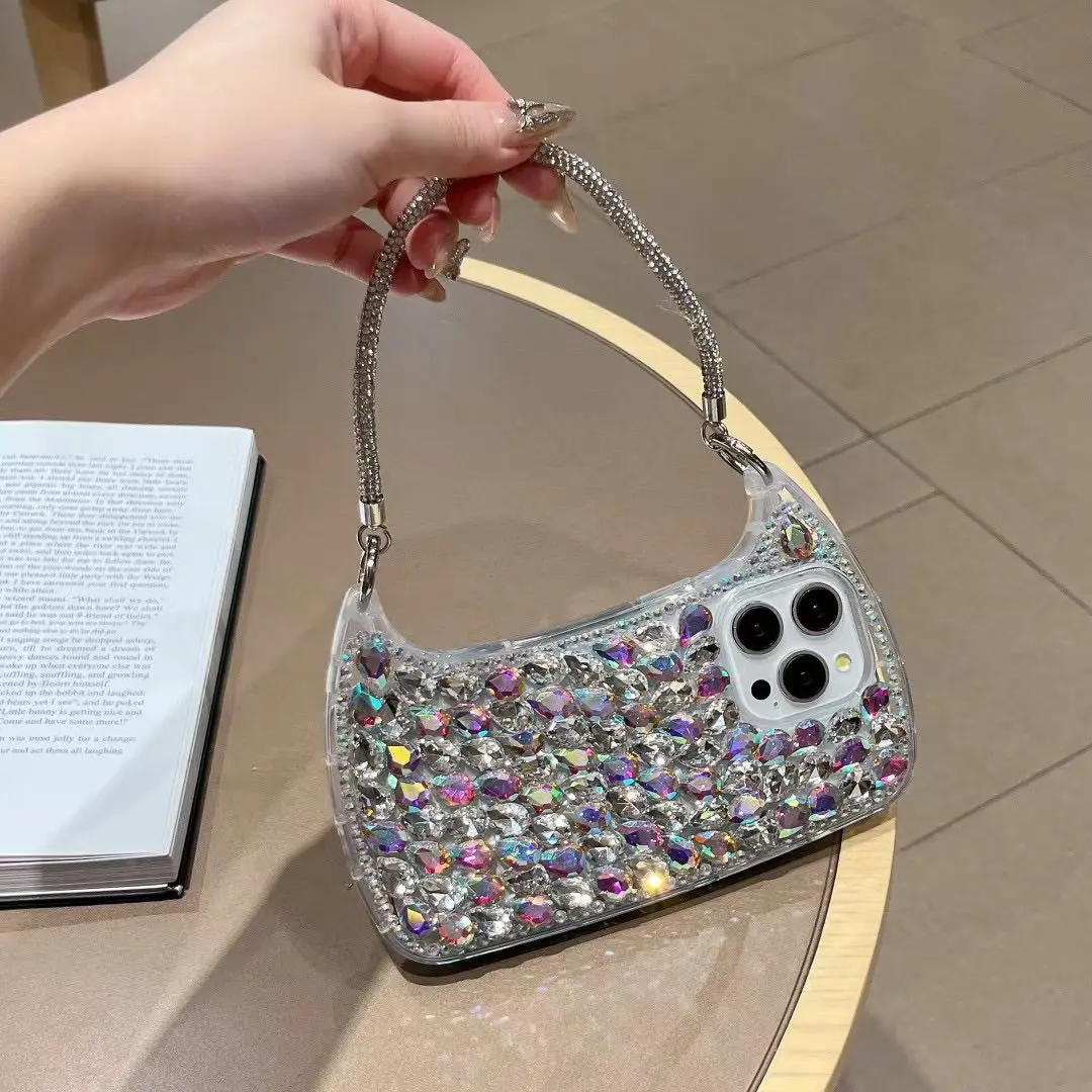Creative Luxury Rhinestone Phone Case with Lanyard and Protective Back Cover