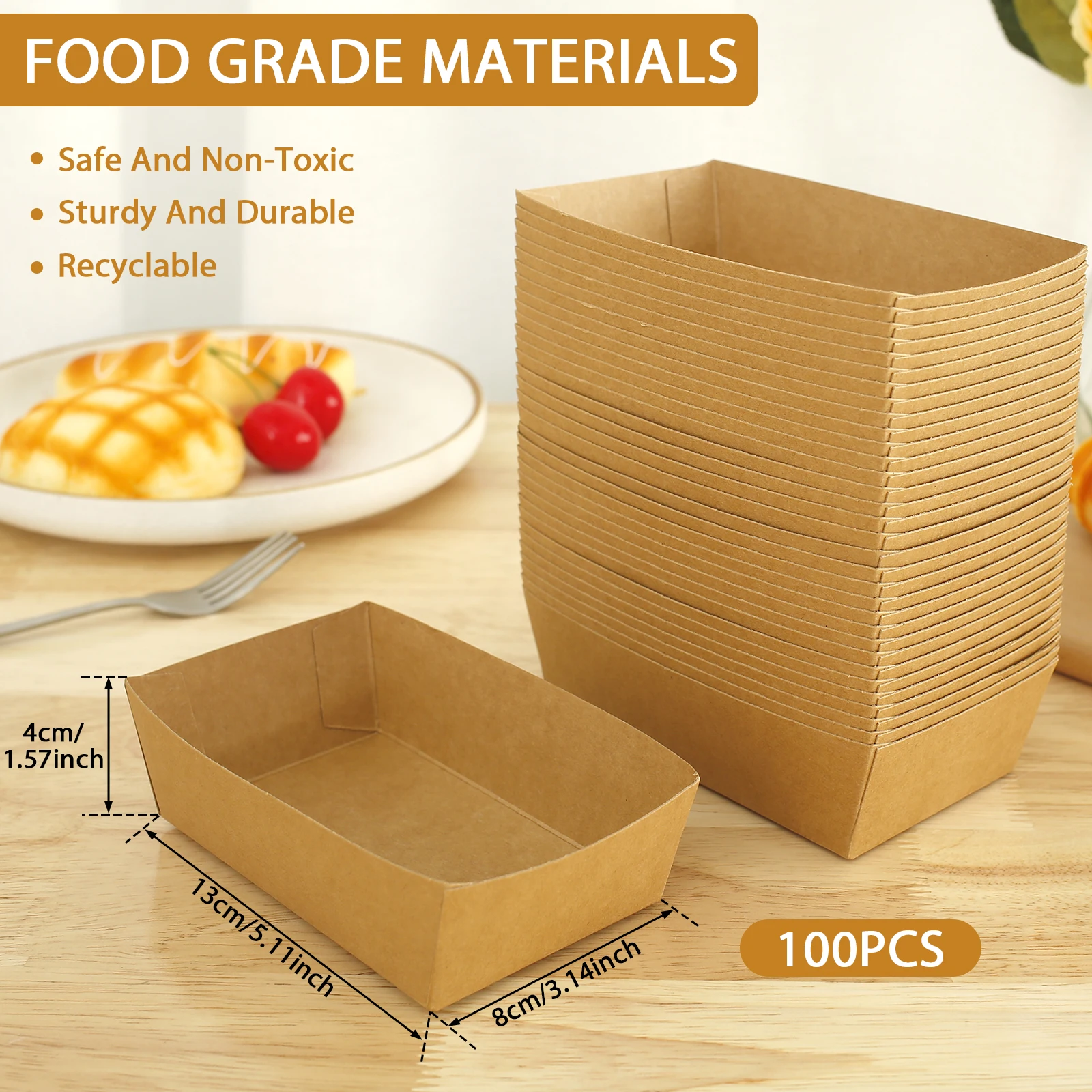 Paper Food Trays Disposable 100 Pack – Grease-Resistant Kraft Paper Snack Serving Boats... - SKU TFT16564 - UGI Packaging