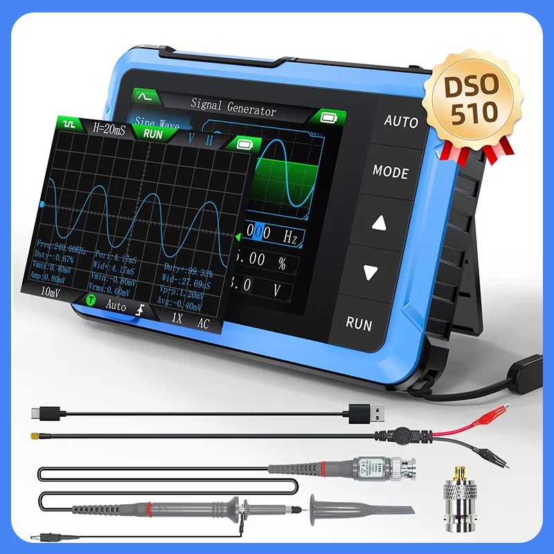 2-In-1 Oscilloscope 10MHz Mini Handheld Digital Signal Generator 48MS/s Sampling Rate Electronic Repair Tool FNIRSI DSO510