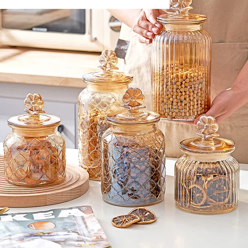 AmberGlassAirtightJarwithLidsJamHoneyBottleFoodStorageJarMiscellaneousGrainsCoffee