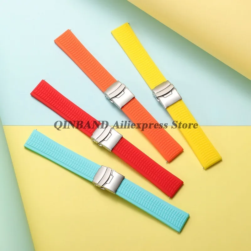 Universal Soft Silicone Sport Watch Band with Quick Release and Deployment Buckle - Multiple Size Options
