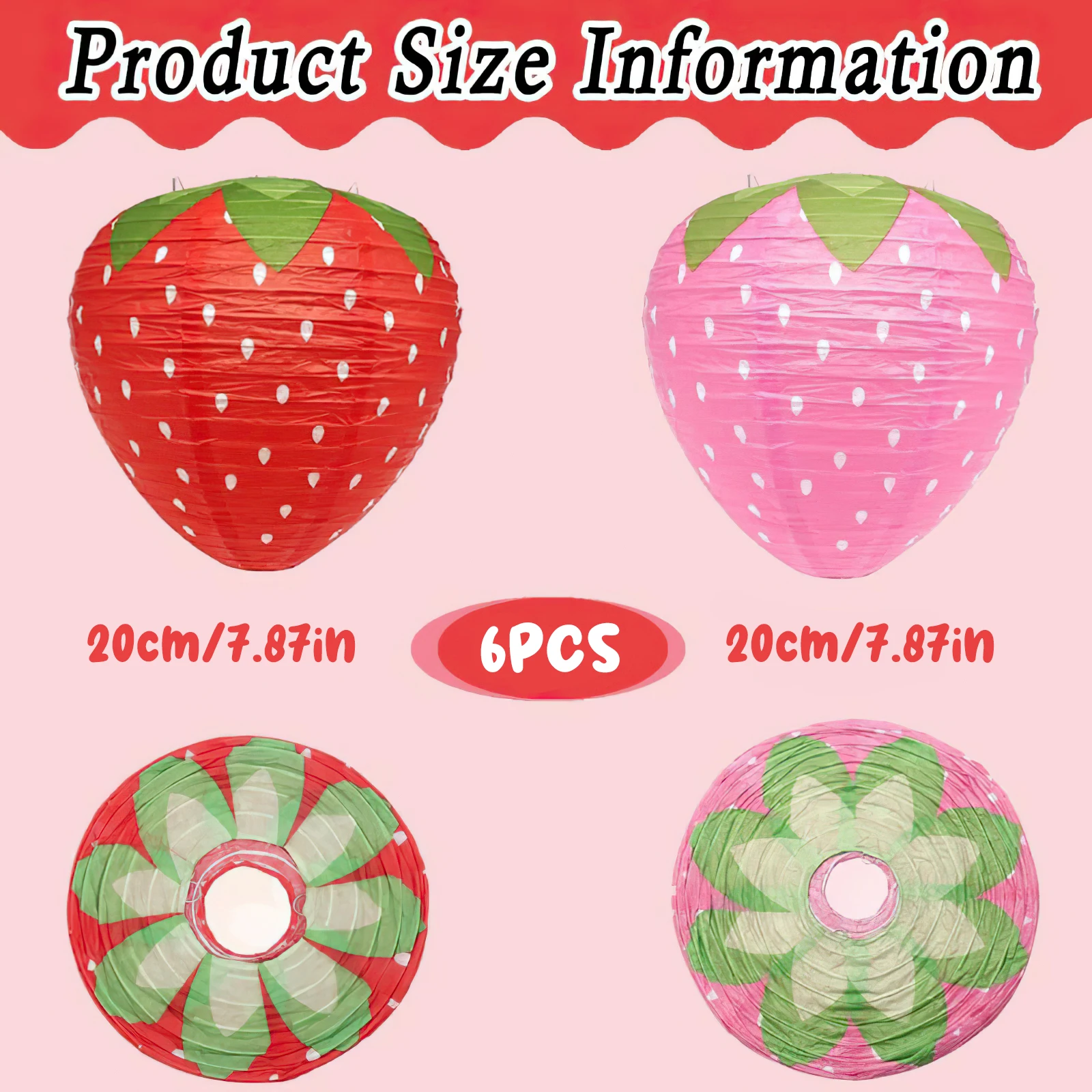 Strawberry Lanterns for Fruit Themed Party Decor Birthday Strawberry Decorations Party Supplies Hanging Ornaments 6PCS paper lantern japanese lantern camping lantern led lantern hot air balloon lantern tissue paper decorations