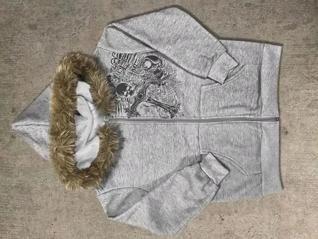 American Y2K New Fashion Trend Fleece Padded Zipper Hoodie Women Street Hip Hop Joker Loose Sweatshirt Couple Casual Punk Hoodie