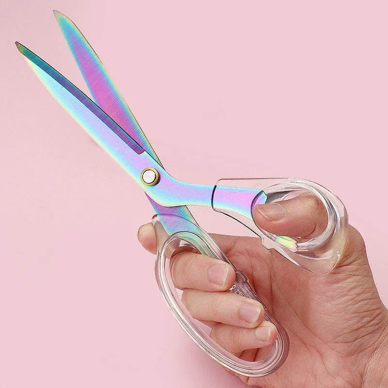날카로운 강철 전정 비대칭 절단 아크릴 손잡이, 스테인레스 투명 재봉 가위, 문구, 종이 주방, 사무실