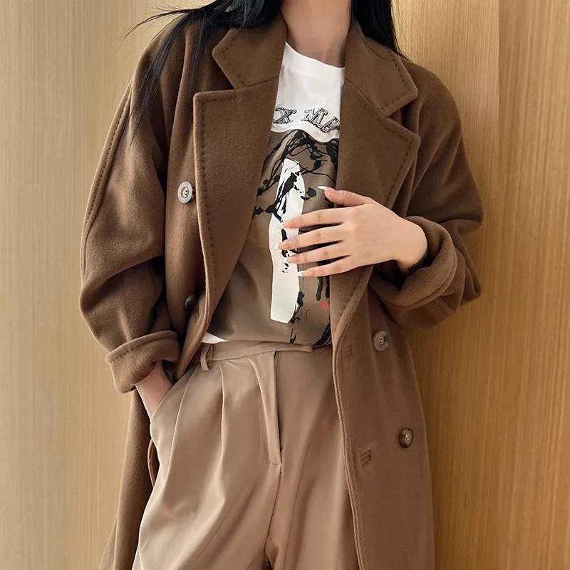 101801 High Quality Women Coat Winter Women's Jacket 10% Cashmere 90% Wool Classic Camel High-End Wool Coat New
