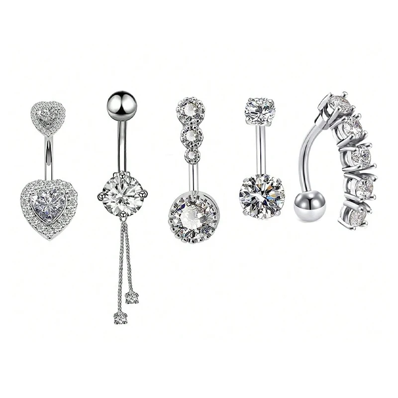 5PCS/Set Cute Dangle Belly Button Piercing 14G Navel Ring Sexy Belly Ring Set Stainless Steel Nose Piercing Lot Body Jewelry