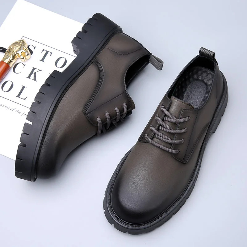 Formal Business Leather Shoes Trend All Match Thick Sole Casual Shoes Wear Resistant Men's Casual Fashion leather shoes