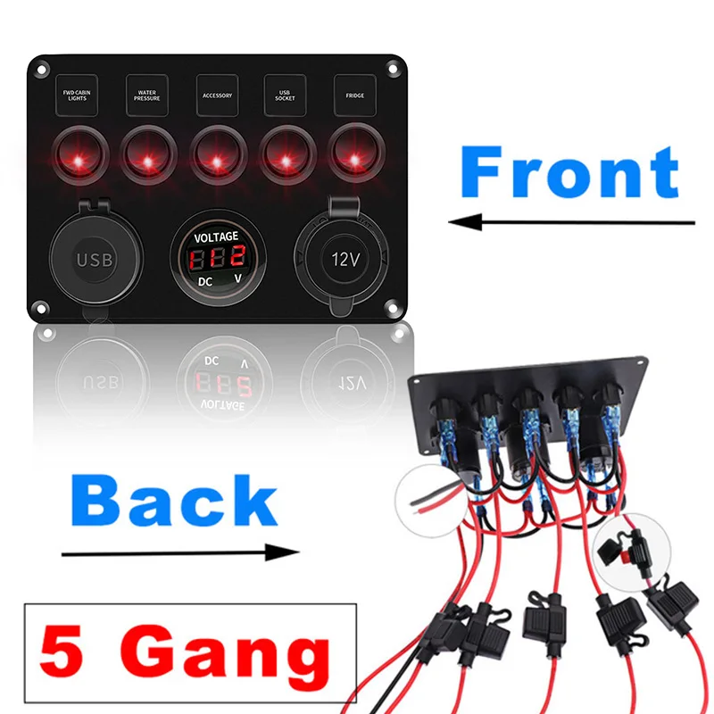 4/5/8 Gang Rote LED Schalter Panel Kippschalter Control Für Auto Boot  Camper Marine RV 12V Power outlet USB Ladegerät - AliExpress