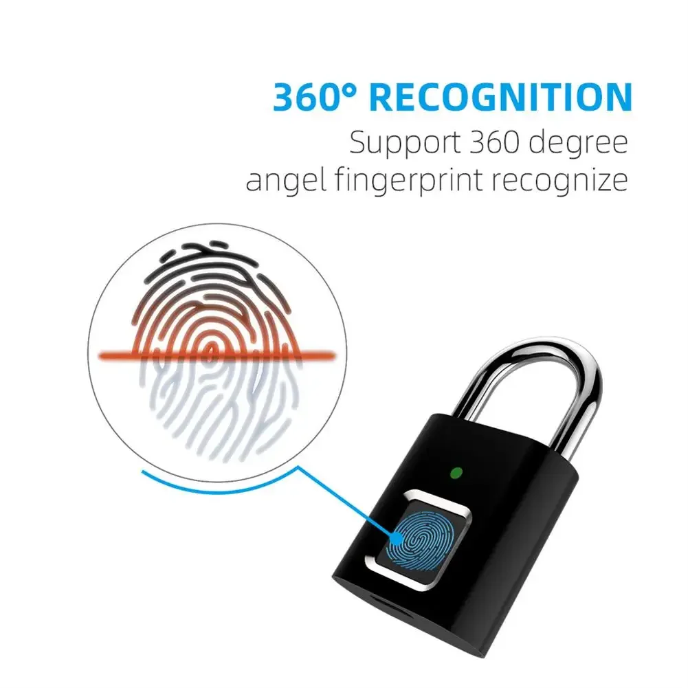 Fingerprint Padlock Biometric Metal Keyless Thumbprint Lock USB