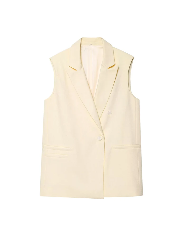 TFMLN Women Elegant Vest Pant Set Chic Temperament Solid Color Loose V-neck Vest Coat High Waist Wide Leg Pants Two-piece Set