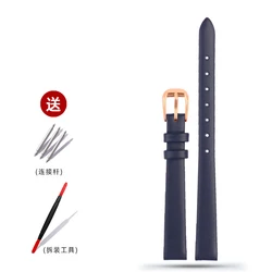 Soft Genuine Leather Vintage Watch Band - Women's Small Width Strap in First Layer Cowhide - 10mm (A dark blue - roseg)