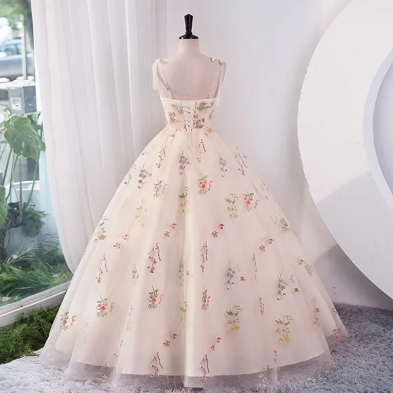 Luxury Floral Embroidery Long Prom Evening Wedding Shooting Dresses Women 2024 Summer Party Formal Occasions Reception Dress