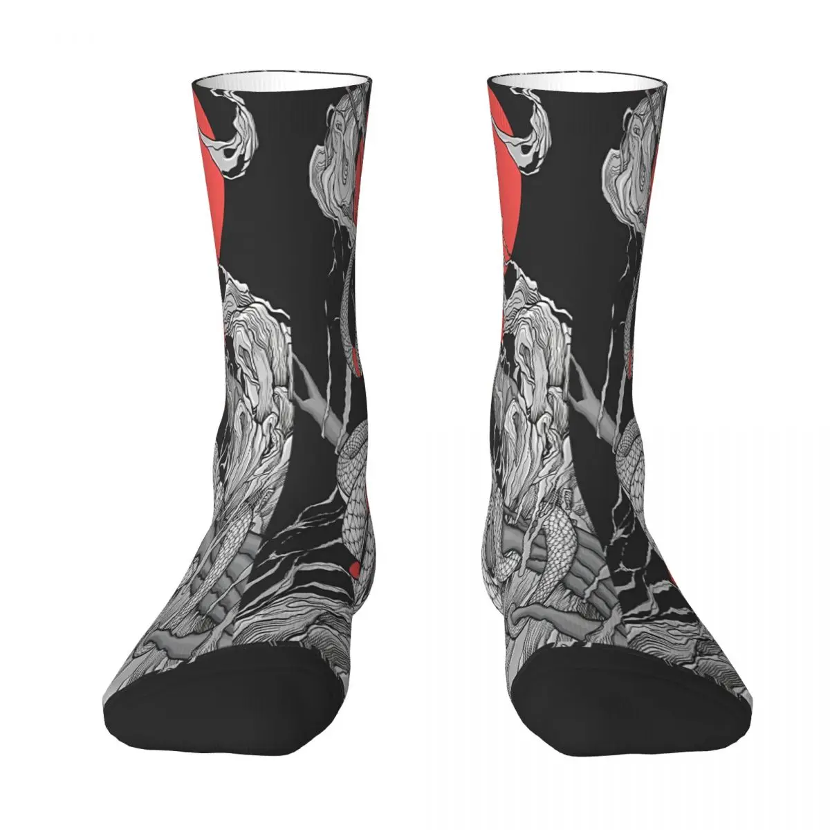 

Snake Drawing Black White Red Tattoo Sock Socks Men Women Polyester Stockings Customizable Design