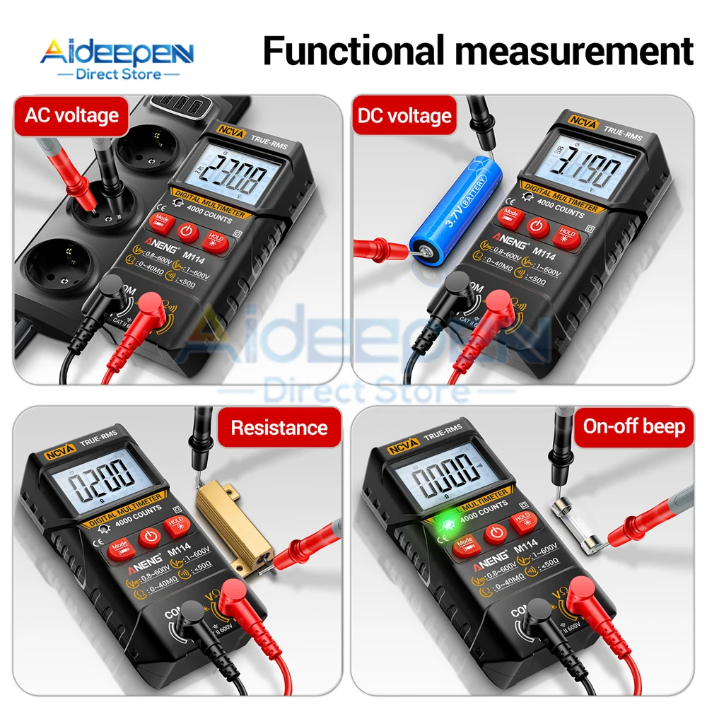 M114 M115 Smart Mini Multimeter Digital 4000 Counts DC/AC voltage Backlit bright screen NCV Resistance Data Retention Tester