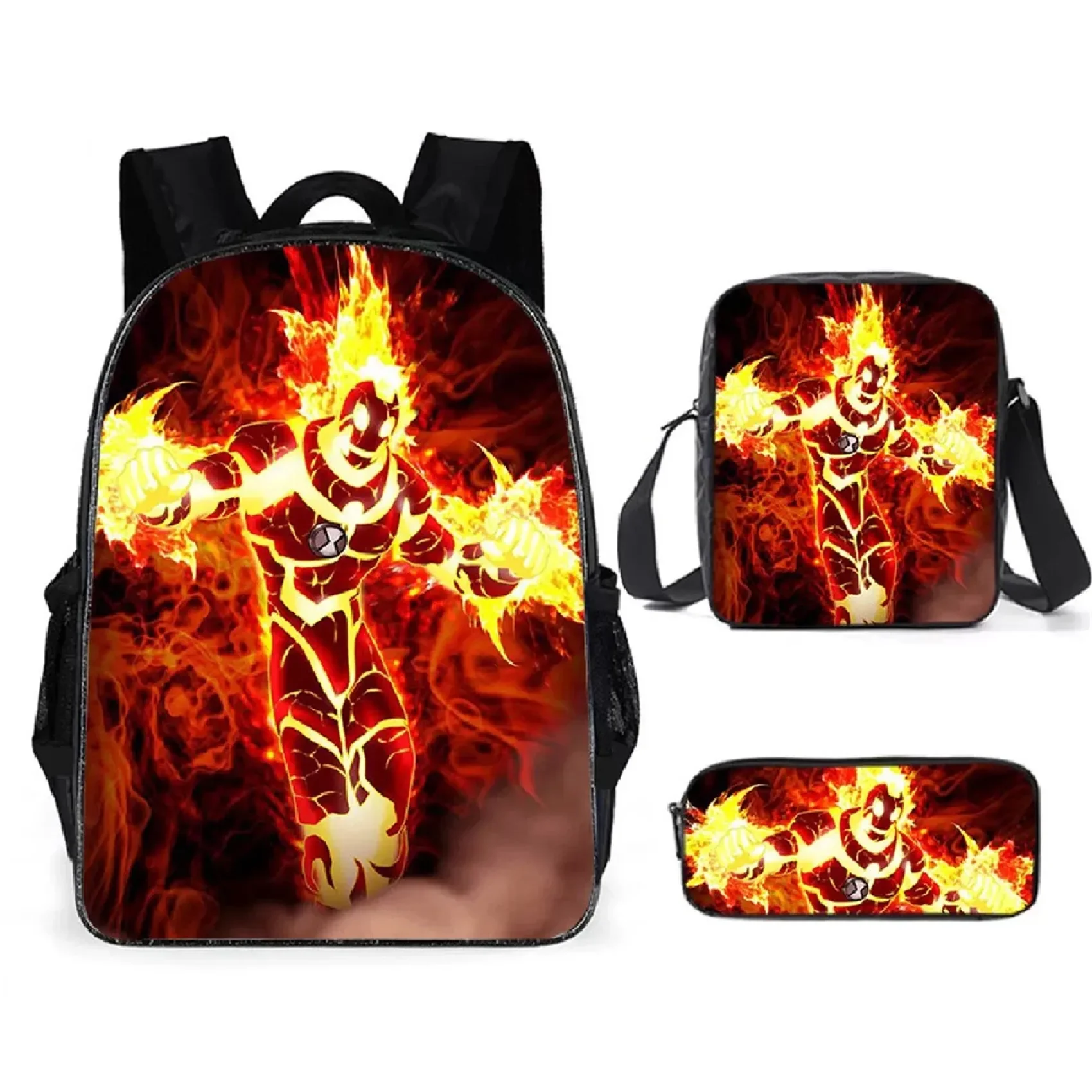 Lightweight Ben 10 Backpack with Single Shoulder Bag+Pencil Case 3Pcs Set,Back to School Student 3 in 1 Book Bag Set 4