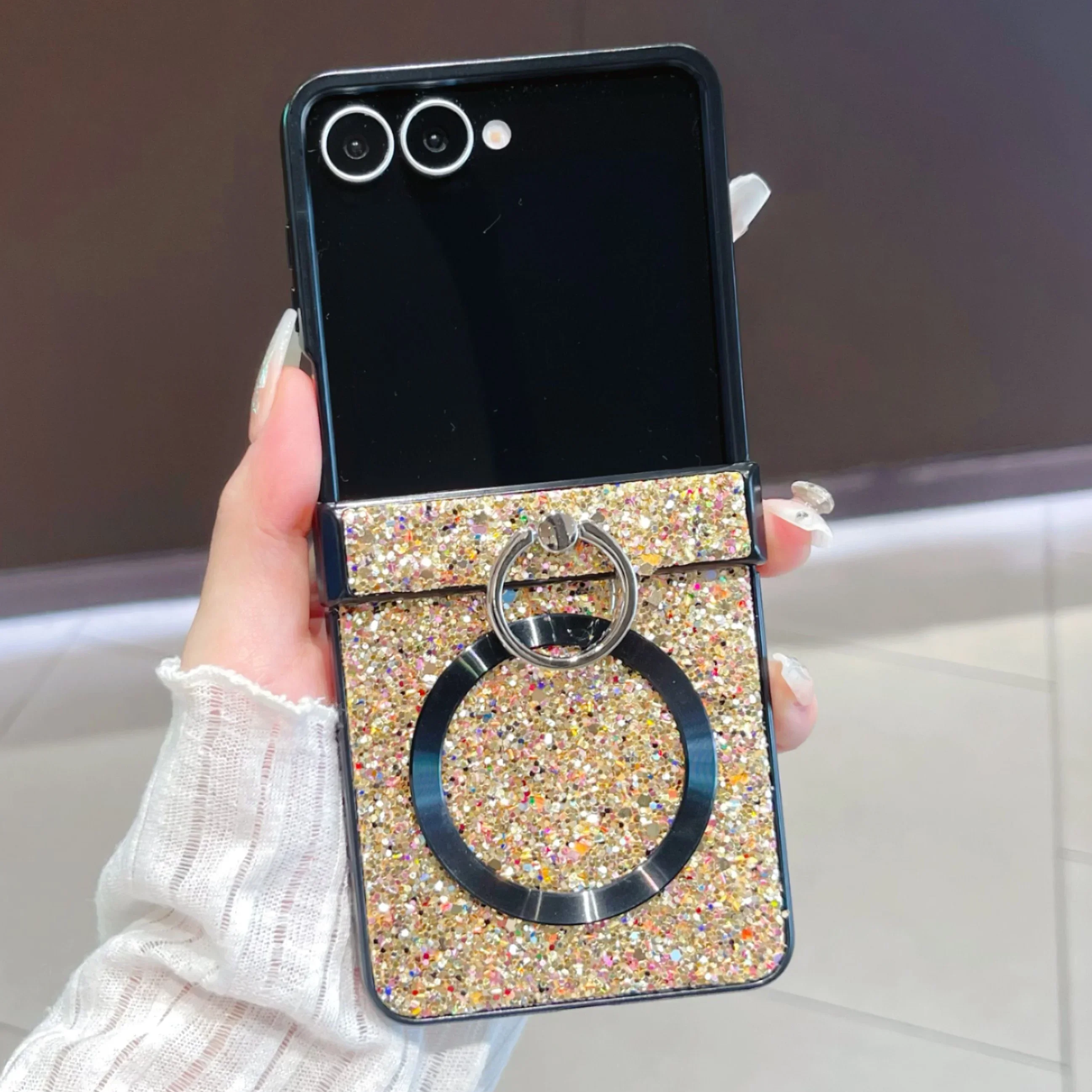 Shining Glitter Magnetic Ring Fold Bracket Case