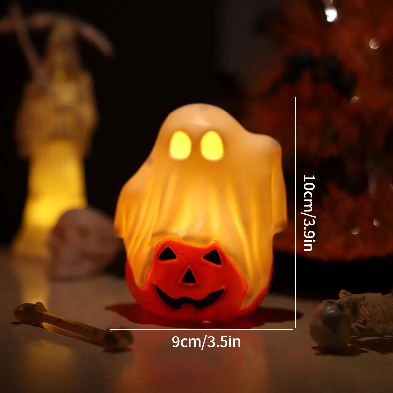 Spooky Halloween LED Light-Up Pumpkin Ghost Skeleton Desktop Ornament