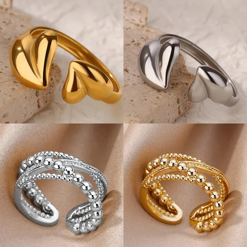 Irregular Heart Design Stainless Steel Open Rings For Women