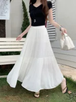 Plus Size Chiffon Skirt For Women Summer Skirt 2025 New Arrival High Elastic Waist Pleated A Line Long Skirt Large Size Skirts - Image 5