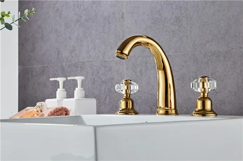 Description Picture 3 of itemBathroom basin faucet Crystal Handle Gold widespread Sink Tap  Mixer Hot And Cold shower room