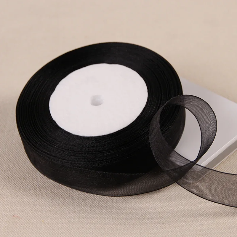 Ribbon Decoration Ribbon Supplies Wrapping Ribbon Organza Ribbon 12/15/20/25/40/50mm Black Transparent Organza Ribbons DIY Crafts Fabric Wedding Birthday Party Decoration Gift Wrapping Ribbons