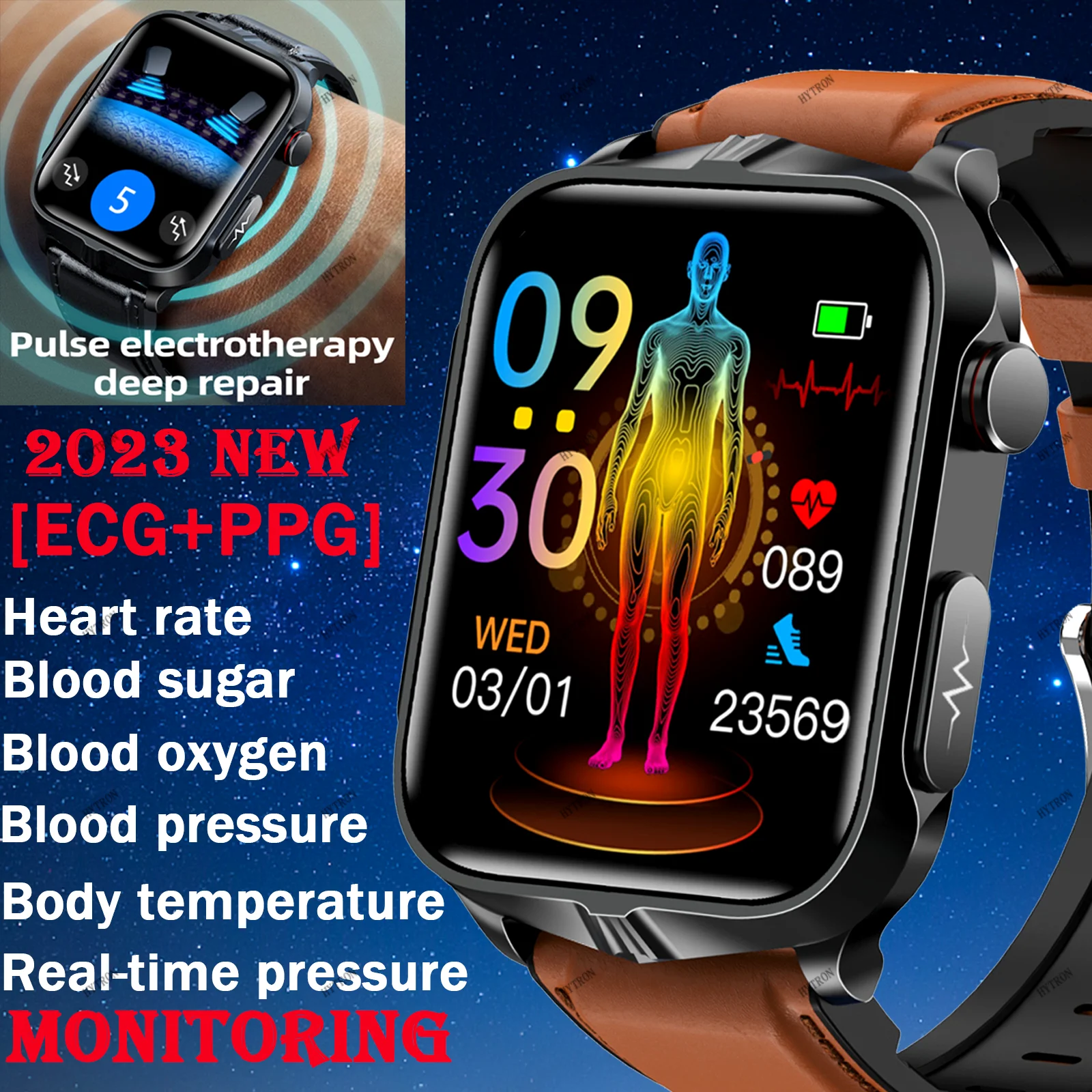 

2023【Latest Medical Electrotherapy】ECG Smart Watch for Men Blood Glucose Blood Pressure Body Temperature Healthy Smart Wristband