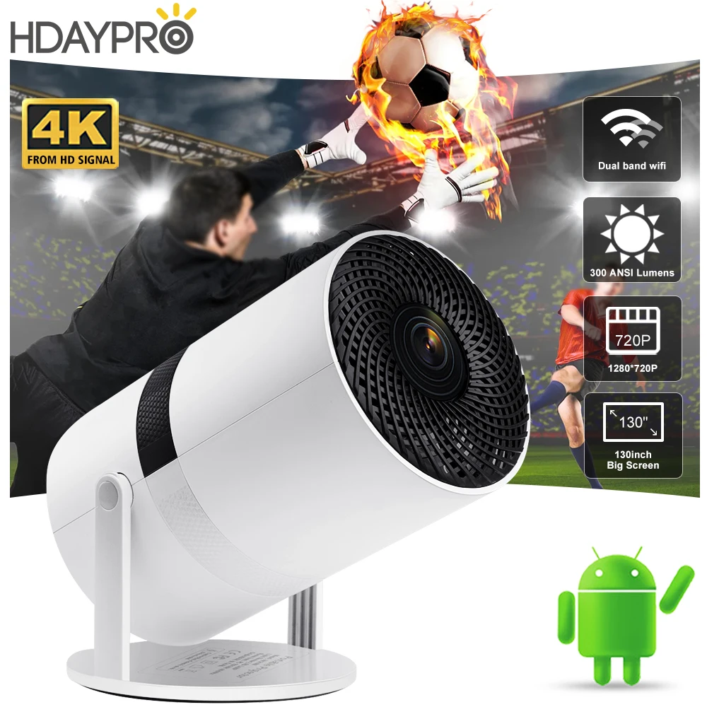 

Mini Portable Projector HY310W 5G WIFI BT5.1 300Ansi Android 4K Movie From HD HY310 Projctor Home Cinema 720P Outdoor Beamer