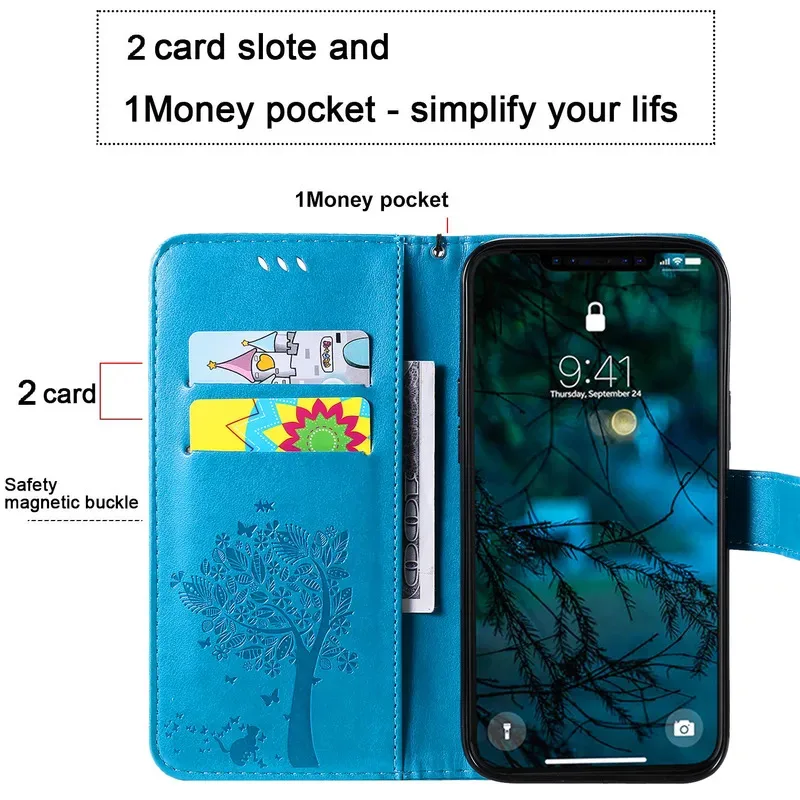 Luxury Leather Flip Wallet Phone Case with Card Slots and Stand