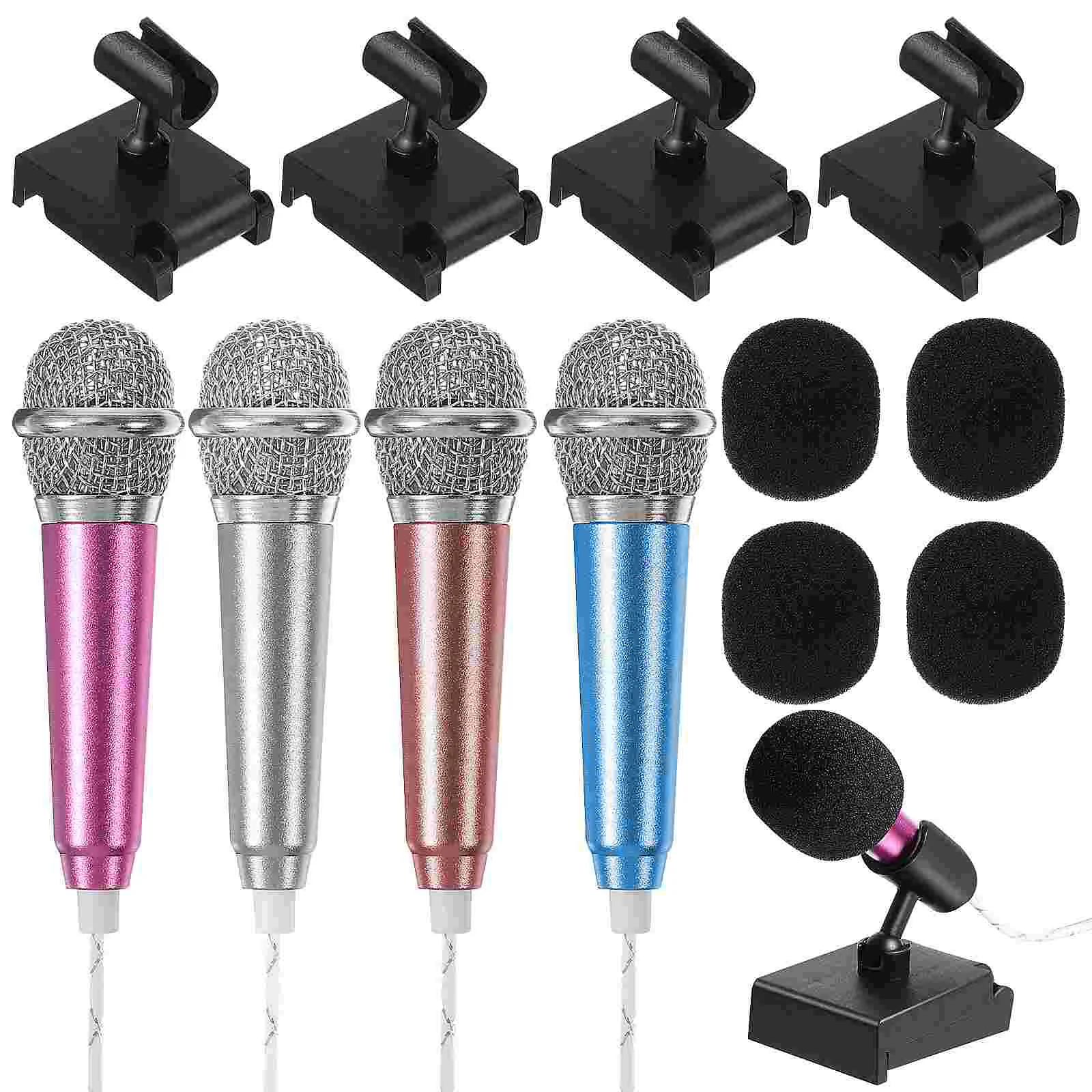 

of Small Microphones Portable Singing Mic Equipment with Microphones Covers and Mic Holder Compatible with Phones Laptops