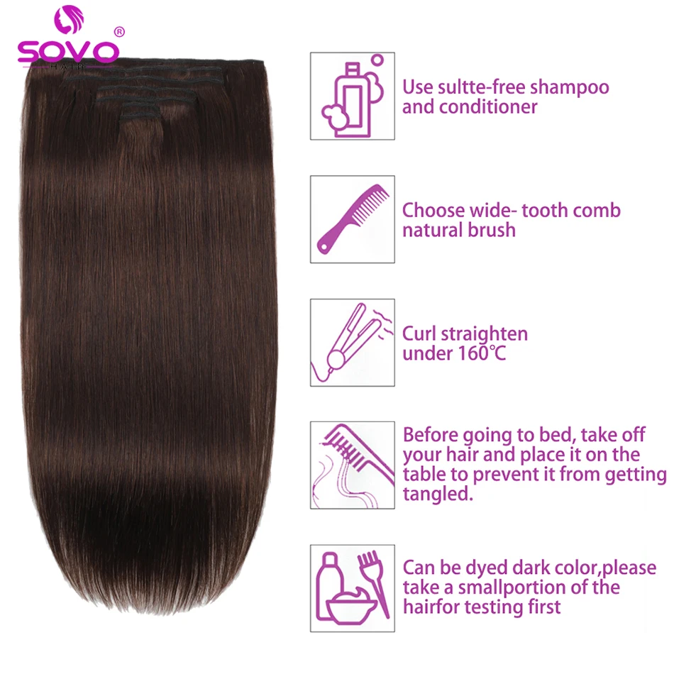 100 Grams Clip In Hair Extension 100% Remy Human Hair Dark Brown 7Pcs Clip-On Hair Piece Full Head 18-24 Inch For Salon Supply