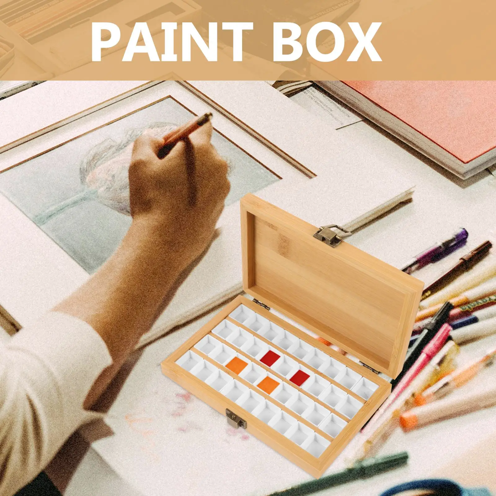 Bamboo Watercolor Paint Box Empty Box 36 Grid Outdoor Portable Color Solid Paint Nail Polish Color Palette paint tray color palette watercolor palette