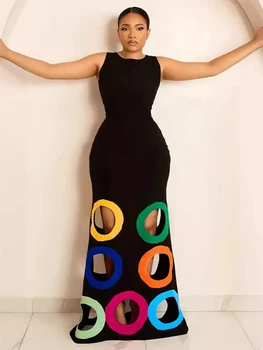 Le donne scavano il vestito dal carro armato colorato cerchio sottile girocollo elegante Casual High Street vestito lungo aderente per le donne 2024 1