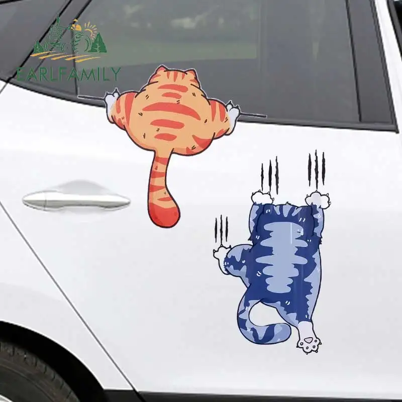 

EARLFAMILY 3pcs For Climbing Cats Car Stickers Vinyl Personality Motorcycle Trunk Cartoon Decal RV JDM Sunscreen Car Accessories
