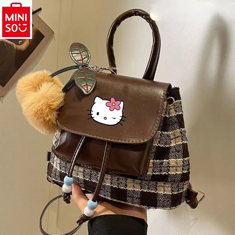 

MINISO Hello Kitty Retro Fashion Backpack Women's Luxury Brand High Quality Waterproof Sweet Versatile Storage Backpack