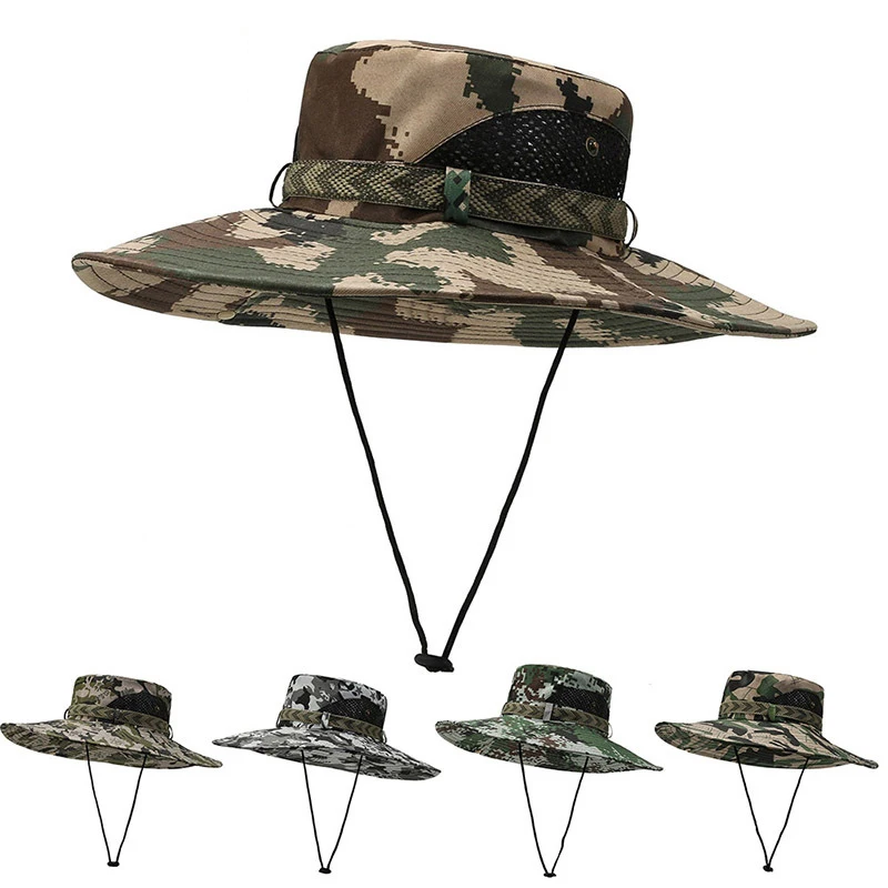 

Camouflage Multicam Boonie Hat Summer Bucket Hat Army Hunting Outdoor Hiking Fishing Sun Protector Fisherman Cap Tactical Men