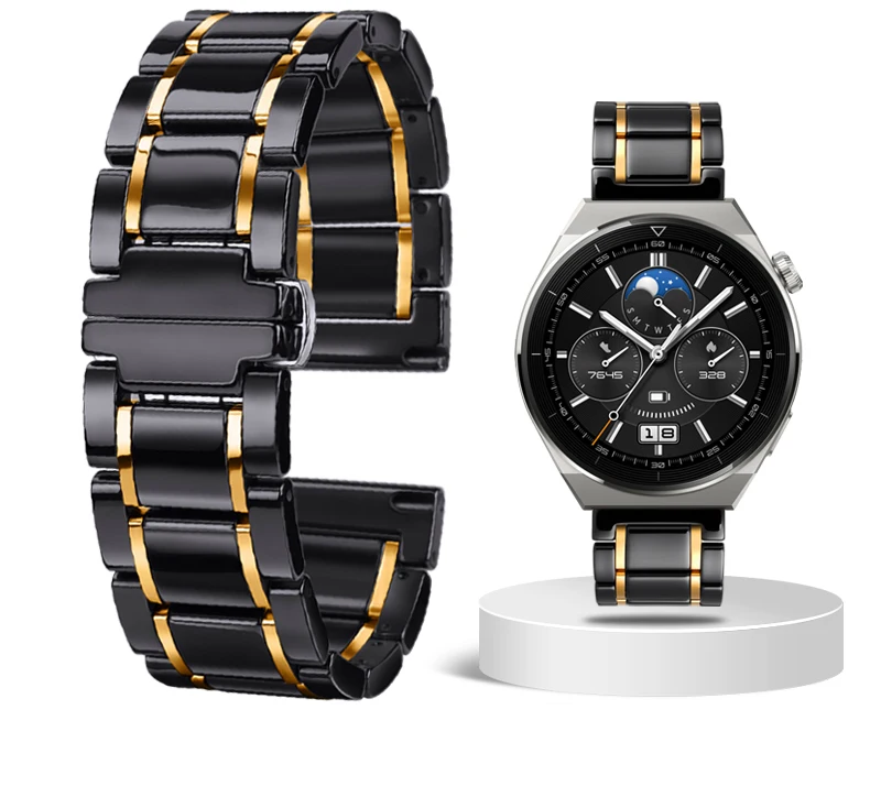 Premium Ceramic Wristband in White and Black for Smart Watches - Stylish Universal Replacement Strap for Men and Women