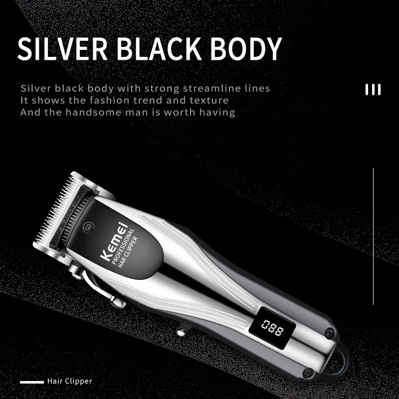 Kemei KM-2619 Professional Cordless Hair Clipper Rechargeable Men Hair Trimmer Adjustable Cutting Lever Barber Shop LCD Display 2