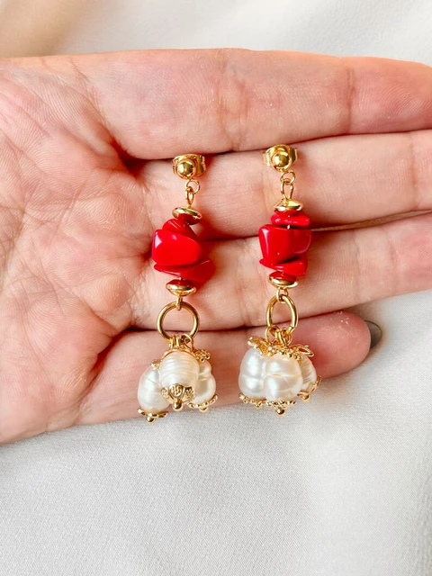 Pearl Earrings, Coral Earrings, Turquoise Earrings, Chinese Earrings,  Freshwater Pearl Turquoise Coral Gold Plated Sterling Silver Earrings - Etsy