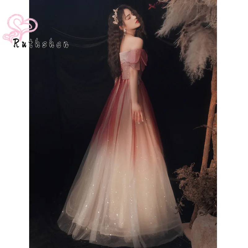 Fashion Gradient Prom Dresses for Women 2023 Off Shoulder Sparkly with Appliques Vestido De Festa Luxury Night Dress