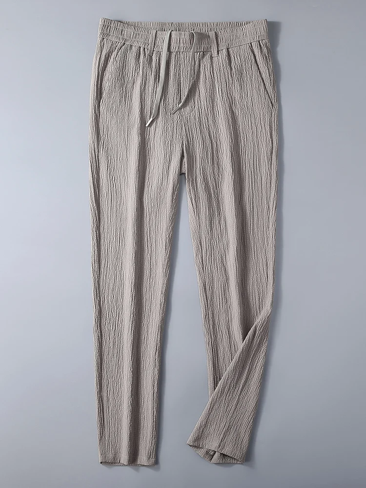 

2022 Summer Men's Long Straight Pants Casual Business Lightweight Breathable Stretch Slim Chinos Men Khaki Grey Pleated Trousers