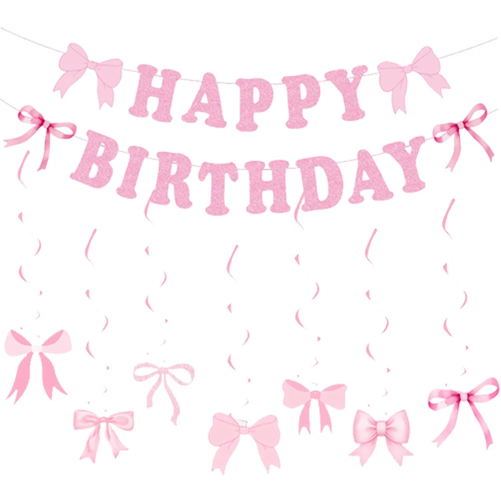 Pink Bow Birthday Party Tableware Set - Plates, Cups, and Napkins