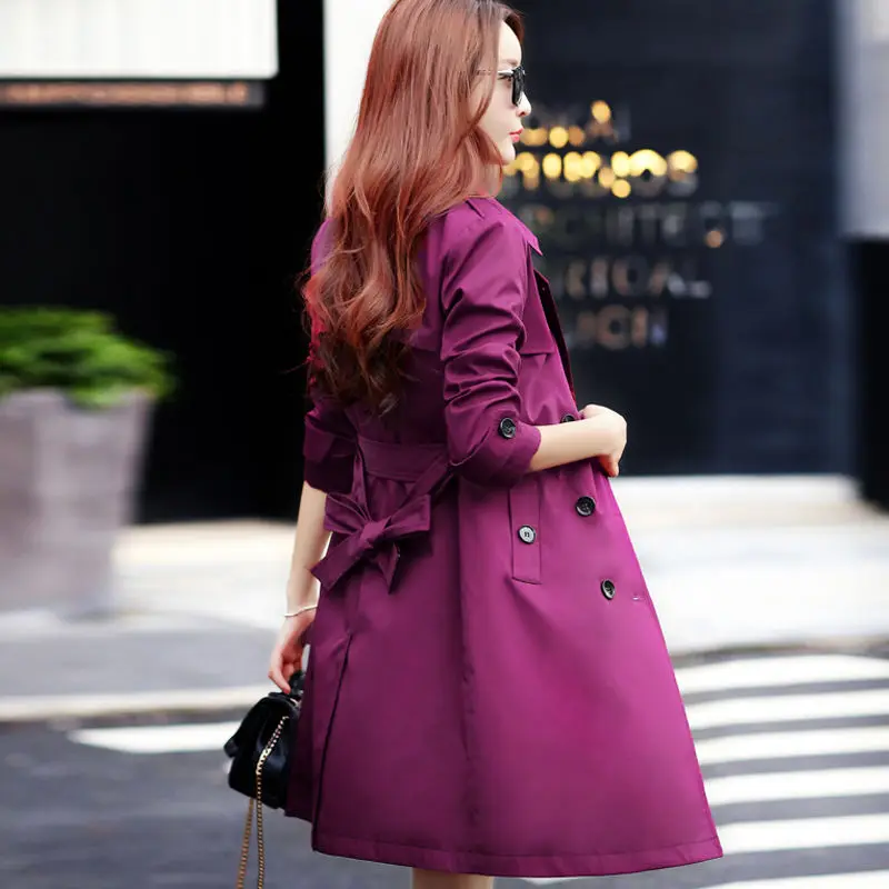 Women's Autumn Winter New Fashion Solid Color Half Open Collar Button Strap Korean Long Sleeved Slim Fit Mid LengthTrench Coat