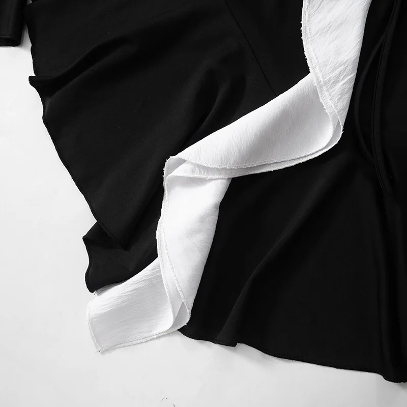 JULISSA MO Patchwork Sexy Cuello en V profundo Volantes Vestido de mujer Negro Manga larga Con cordones Vestido femenino Otoño Slim Elegante Ropa de calle