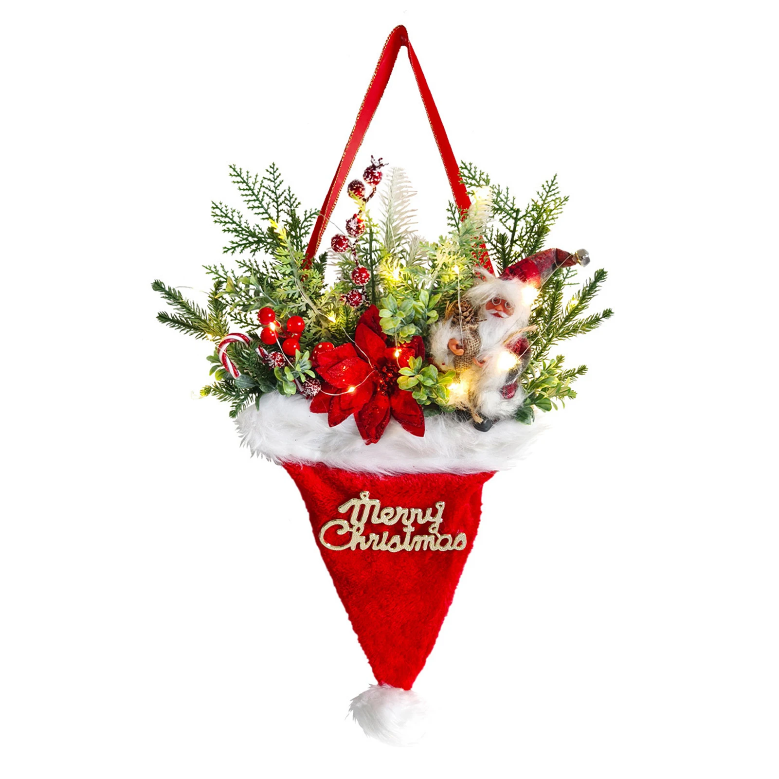 Cheerful Home Decor Santa Claus Hat Decoration Pendant With Light Berrys Christmas Hat Ornaments With Berrys