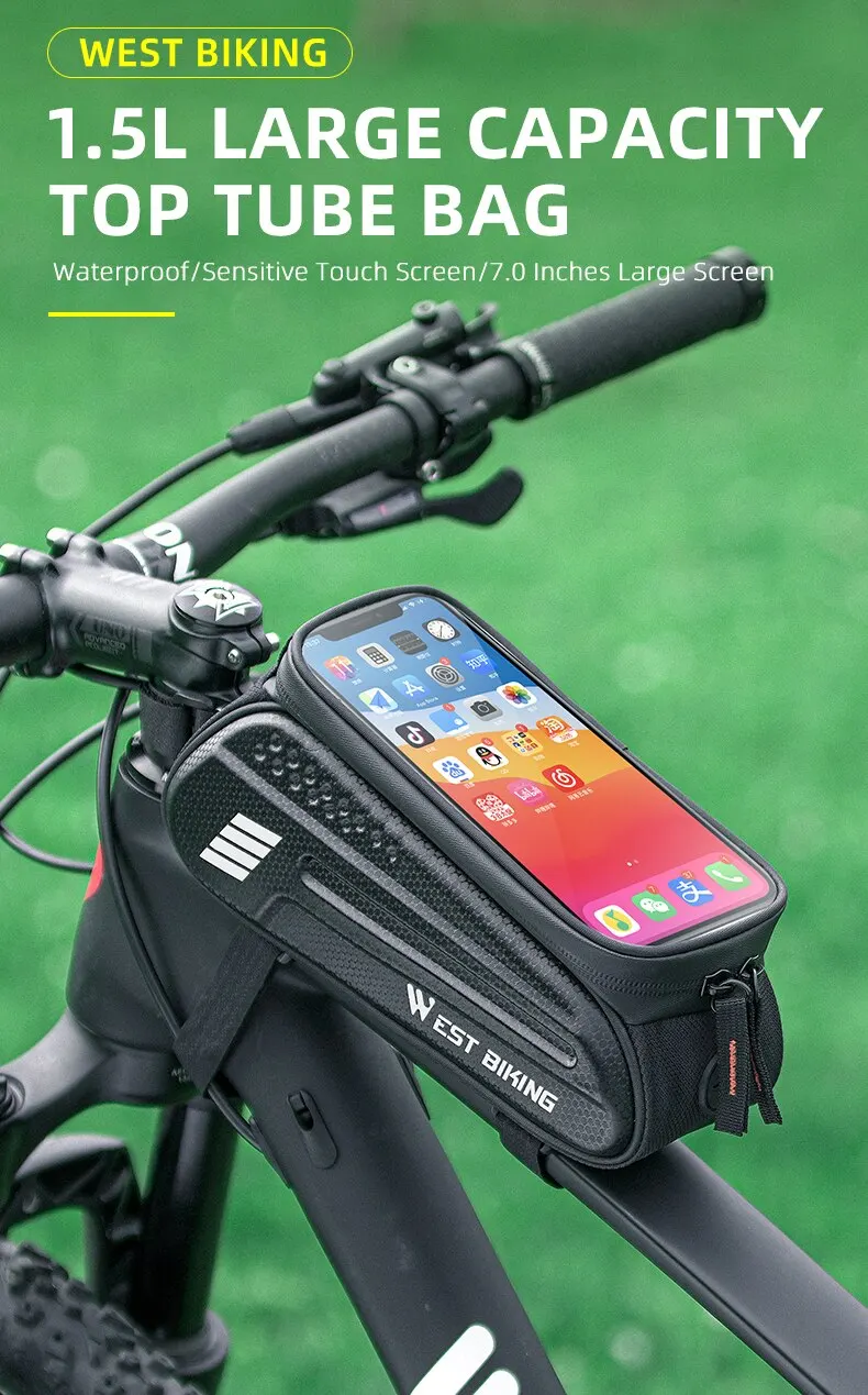 WEST RADFAHREN Fahrrad Oberrohr Tasche 1,5 L Touchscreen Radfahren Telefon Tasche Tragbare Wasserdichte Fahrrad Lenker Tasche Fahrrad Zubehör – Detail 1