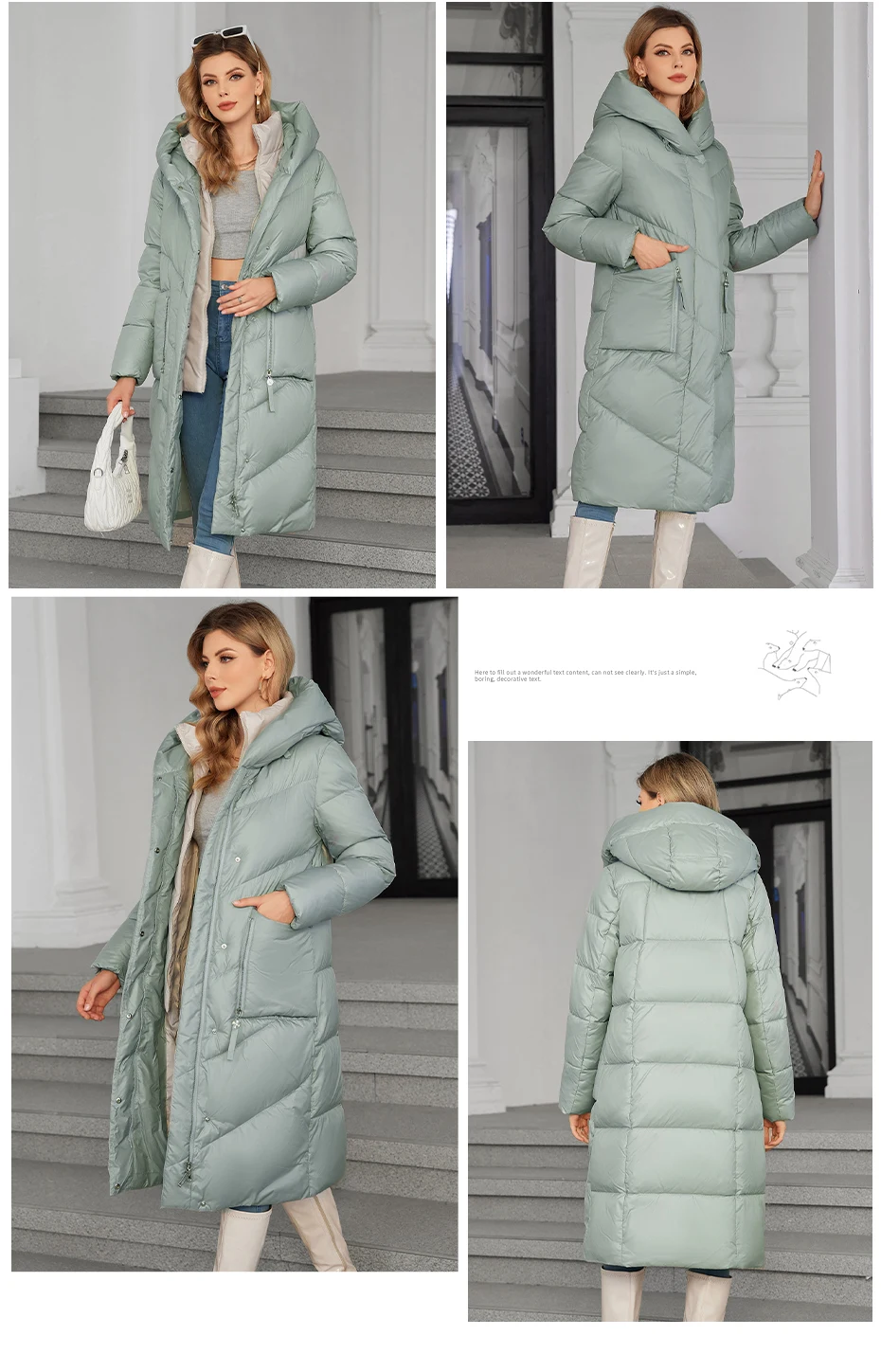 ICEbear 2024 Women's Down Jacket Long Cap Lining Clip 2 Pieces Warm Soft Large Pocket Zipper Comforter Women's Jacket GWD4568I