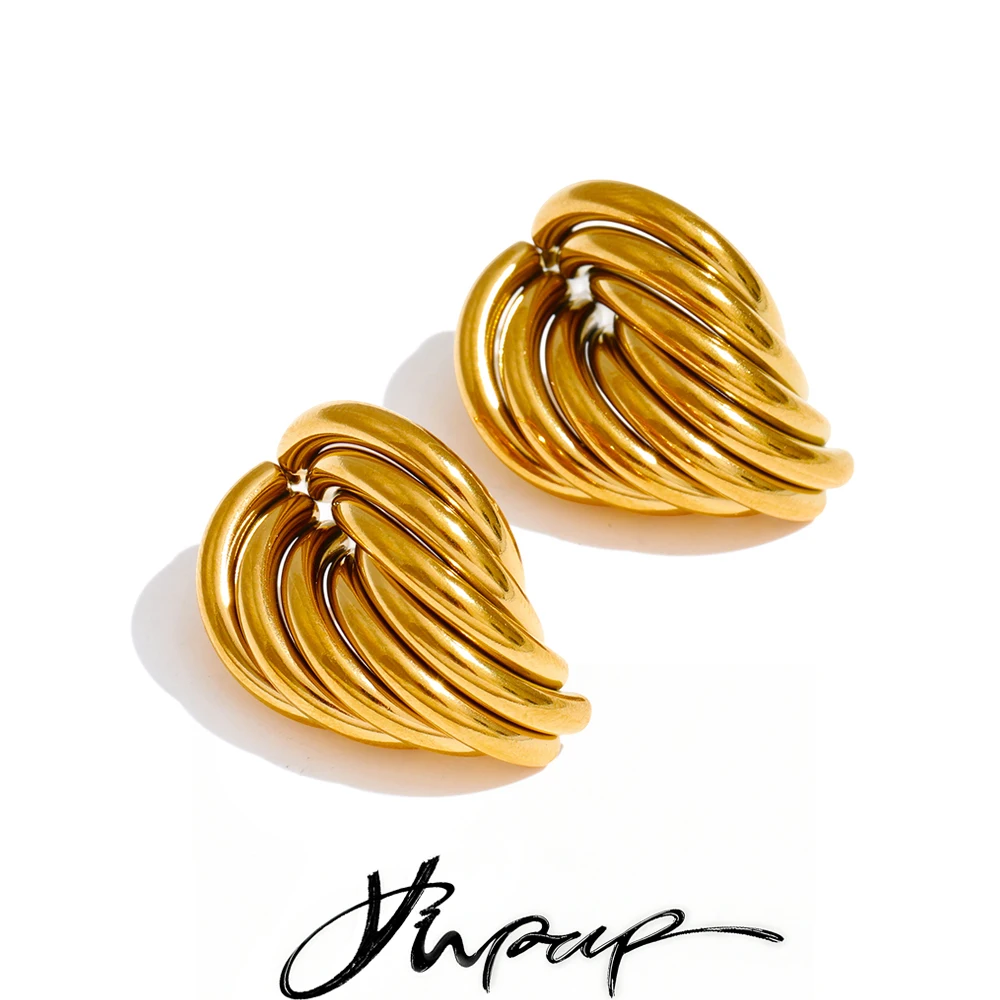 Yhpup Casting Stainless Steel Geometric Stud Earrings 18K Gold PVD Plated