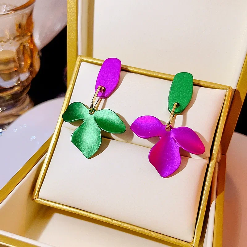Flower Drop Earrings for Women Korean Rose Color Exaggerated Flower Hanging Jewelry Gift 2025