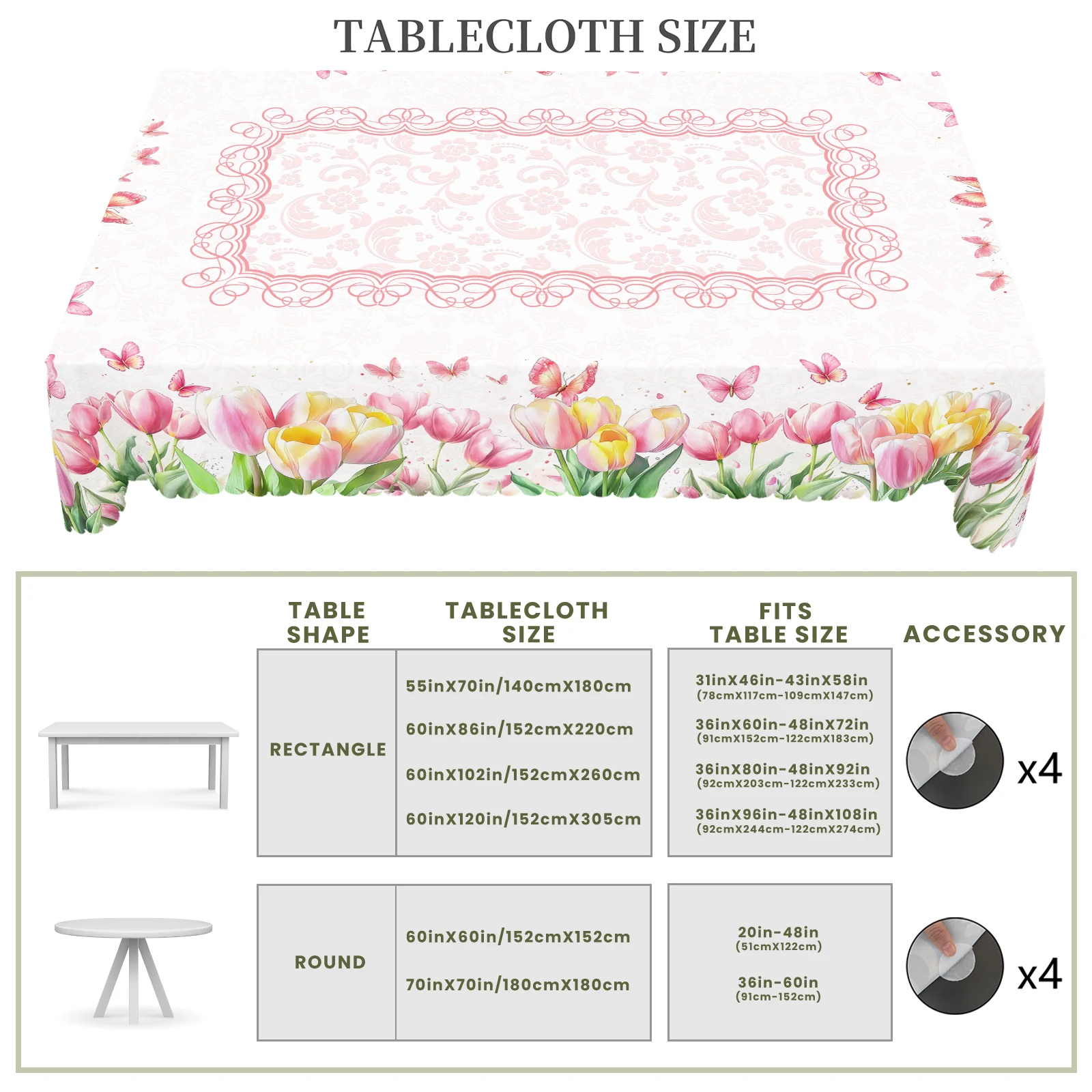 1 Piece of Tulip Flower Round Tablecloth, 5 Sizes Available, Butterfly Flower Pattern Printed Tablecloth, Edge Embossing Process, Spring Garden Tablecloth Decoration, Tablecloth for Daily Home Kitchen, Terrace, Spring Decoration, Home Decoration 6