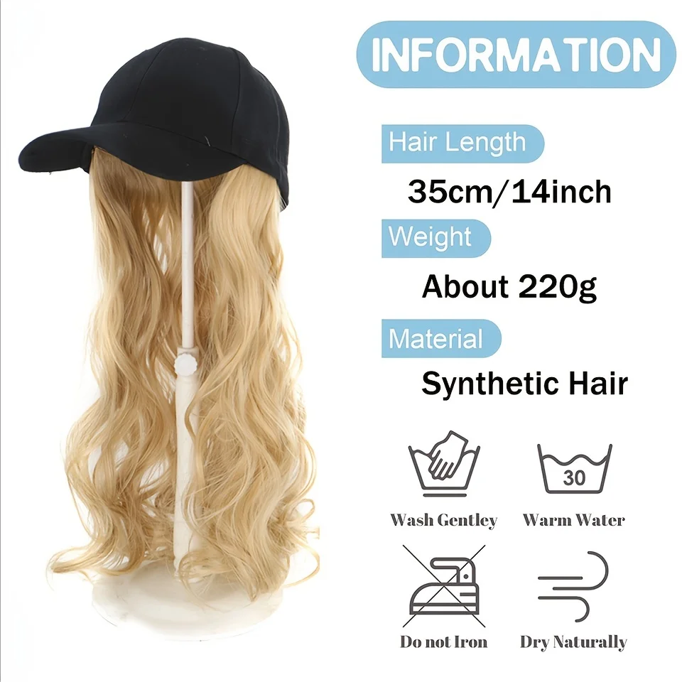 LUPU Synthetic long Curly Wavy Hair Extensions Baseball Wig Black Hat Wigs Cap With Hair Connect Cap Adjustable For Women Girls